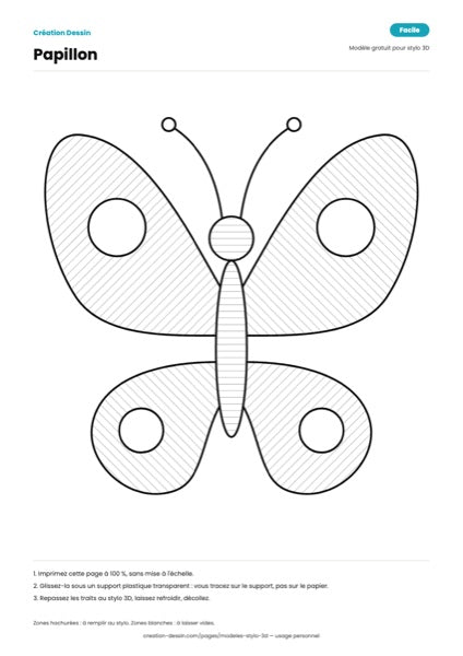 Dessin de papillon symétrique à repasser au stylo 3D, ailes à remplir