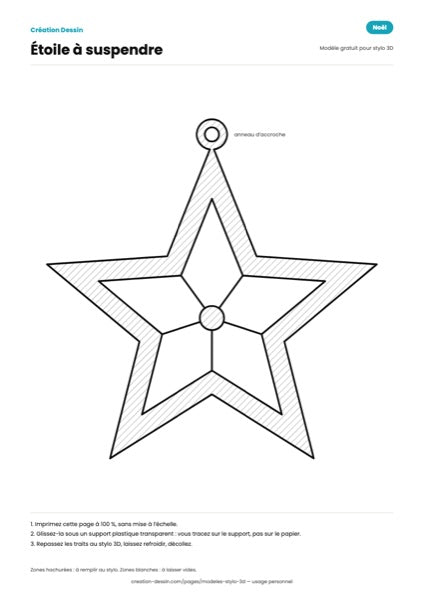 Modèle d'étoile de Noël ajourée avec anneau d'accroche pour stylo 3D